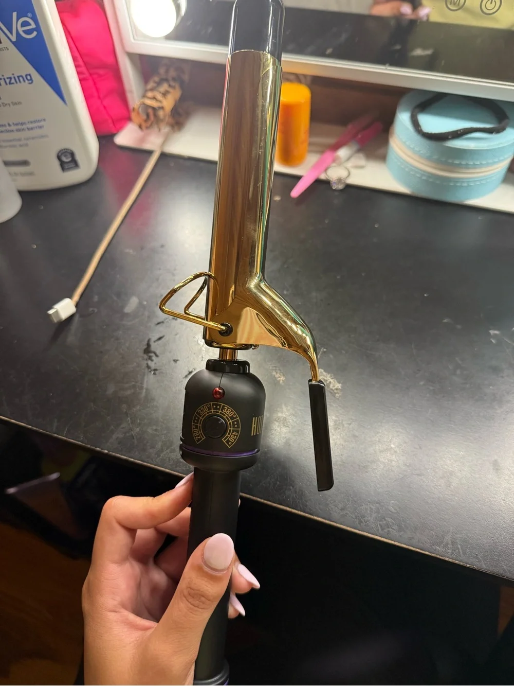 Gold and Black Curling Iron with Purple Accent - Unbranded